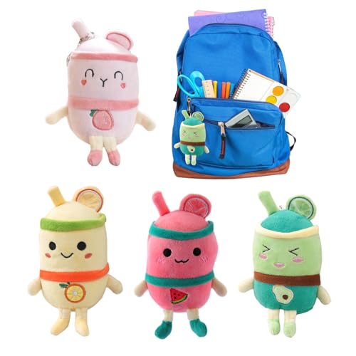 tangger Schlüsselanhänger, 4 STK Schlüsselanhänger Kinder Schlüsselanhänger Personalisiert Taschenanhänger Schlüsselanhänger Mädchen Bubble Tea Kuscheltier Bubble Tea Anhänger Kleine Kuscheltiere von tangger