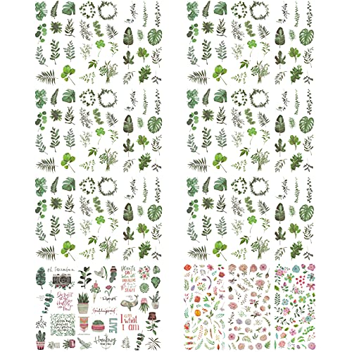 tao pipe 24 Blatt Blumen Scrapbooking Aufkleber, Unterschiedliche Muster Blumen Pflanzen Blätter Aufkleber Vintage Sticker Scrapbook Sticker Pflanzen Aufkleber für Scrapbook Tagebuch von tao pipe