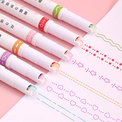 taobosec Textmarker, 6 StüCk Curve Highlighter Quick Dry Handwriting Pen Glitzerstifte Farbe Permanent Marker FüR Notizen Marker TagebüCher Multiple Nibs Fineliner Set Pastellstifte Schulsachen von taobosec