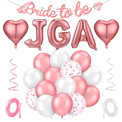 24 Stück Bride to Be Deko, Roségold JGA Frauen Accessoires mit JGA Deko Ballons, Bride to Be Papierschlangen, Konfetti Luftballons, JGA Girlande für Junggesellenabschied Brautparty und Hochzeitsfoto von taonganui