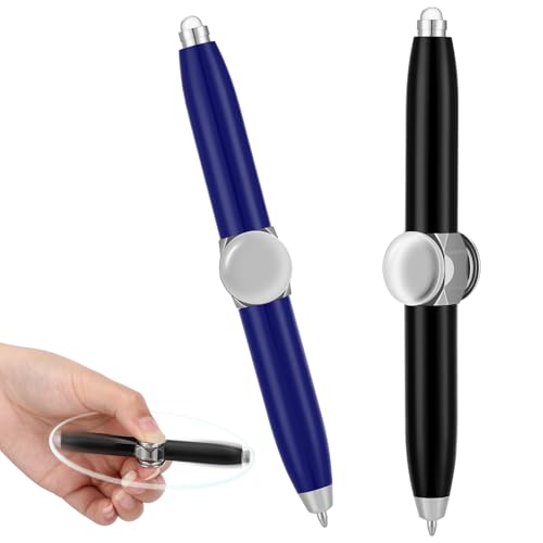 taonganui 2 Stück Fidget Pen Praktischer Adhs Stift, Fidget Stift mit LED-Licht Fidget Spinner Stift,Stressabbau Kugelschreiber Penspinning Stift für Erwachsene(Schwarz, Blau) von taonganui