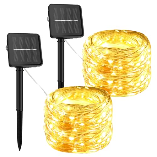 taonganui 2 Stück Solar Lichterkette Aussen, 10M 100 LED Solar Lichterkette Außen IP65 Wasserdicht, 8 Modi Kupferdraht Solar Lichterkette für Garten, Hochzeit, Party, Weihnachten, Halloween (Warmweiß) von taonganui