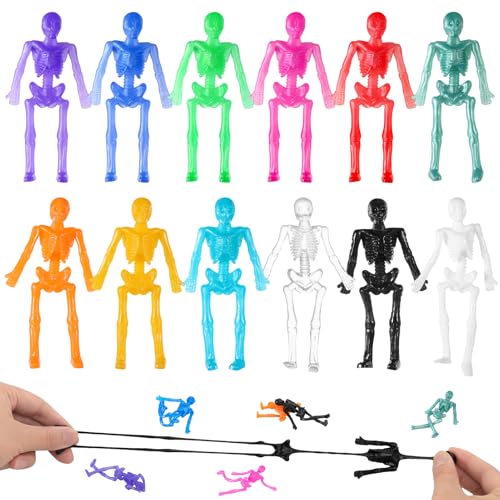 taonganui 24 Stück Einziehbare Skeleton Spielzeug 12 Color Halloween Spielzeug Halloween Skelett Spielzeug Für Kinder Halloween Party Halloween Mitgebsel von taonganui