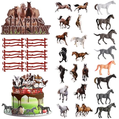 taonganui 30 Stk Pferde Tortendeko Pferde Cupcake Toppers Pferd Kuchendeko, Realistische Pferde Zaun Tortenstecker Pferde Cake Topper Muffin Deko Horse Geburtstag Dekoration Happy Birthday Tortendeko von taonganui