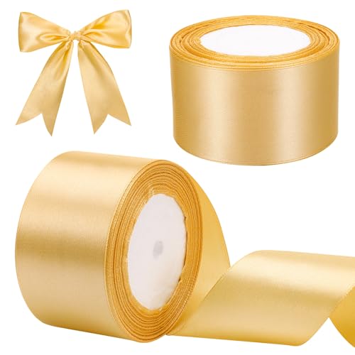 taonganui 2 Rollen 50mmx22m Satinband Gold, Geschenkband Breit Schleifenband Dekoband Satinband Stoff Schleifenband Stoffband für Geschenkverpackung Weihnachten Hochzeit Valentinstag Taufe von taonganui