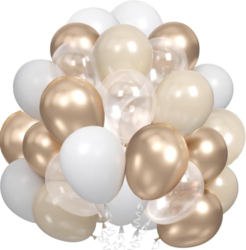 60 Stück Beige Weiß Luftballons, 12 Zoll Sandweiß Klar Helium Ballon Metallic Champagner Gold Ballons Nude Latex Balloon für Boho Geburtstag Hochzeit Frauen Abschluss Party Baby Shower von tarumedo