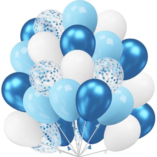 60 Stück Blau Weiss Luftballons, 12 Zoll Metallic Blau Helium Ballon Blaue Konfetti Balloons Hellblau Weiß Latex Party Ballons für Boho Geburtstag Hochzeit Frauen Abschluss Junge Baby Shower Deko von tarumedo