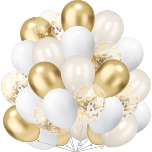 60 Stück Luftballons Gold Weiß, Metallic Golden Luftballon Konfetti Ballons Weißsand Latexballons für Hochzeit Kinder Geburtstag Taufe Boho Party Dekoration von tarumedo