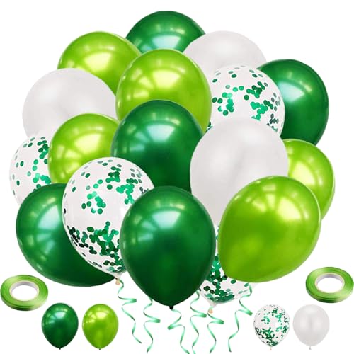 60 Stück Grüne Luftballons Konfetti Ballons, 12 Zoll Luftballons Grün Weiß Ballons Helium Luftballons für Taufe Kinder Kindergarten Dschungel Safari Geburtstag Dekoration von tarumedo