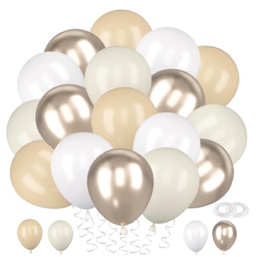 60 Stück Sandweiße Luftballons, 12 Zoll Champagner Gold Mattes Ballon Aprikose Latex Ballons Mattes Weiß Helium Balloon für Boho Geburtstag Hochzeit Party Baby Shower von tarumedo