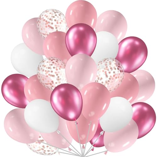 60 Stück Luftballons Rosa Weiß, Metallic Rosa Balloon Rosegold Konfetti Ballons Hellrosa Weiss Rosa Weiß Latex Helium Ballon für Geburtstag Hochzeit Mädchen Baby Shower von tarumedo