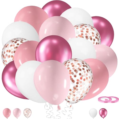 60 Stück Luftballons Rosa Weiß, Metallic Rosa Balloon Rosegold Konfetti Ballons Hellrosa Weiss Rosa Weiß Latex Helium Ballon für Geburtstag Hochzeit Mädchen Baby Shower von tarumedo