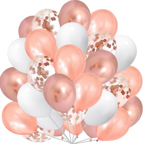 60 Stück Luftballons Rosegold, Helium Weiß Ballons Rosegold Matellic Balloons Konfetti Luftballon für Hochzeit Kinder Geburtstag Taufe Party Dekoration von tarumedo