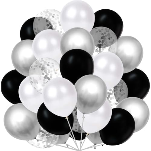 60 Stück Luftballons Silber Weiß Schwarz, Metallic Silber Latexballons Konfetti Ballons Helium Balloons für Hochzeit Kinder Geburtstag Taufe Party Dekoration von tarumedo