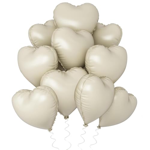 Herz Folienballon Creme, 10 Stück 18 Zoll Beige Herz Folien Luftballons Heliumfolie Herzförmige Ballons für Geburtstag Babyparty Hochzeit Verlobung Valentinstag Dekorationen von tarumedo