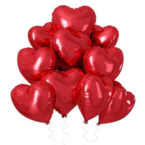 Herz Folienballon Rot, 10 Stück 18 Zoll Rot Herz Folien Luftballons Heliumfolie Herzförmige Ballons für Geburtstag Babyparty Hochzeit Verlobung Valentinstag Dekorationen von tarumedo