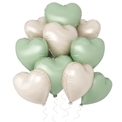 Herz Folienballon Weiß Creme, 10 Stück 18 Zoll Beige Herz Folien Luftballons Heliumfolie Herzförmige Ballons für Geburtstag Babyparty Hochzeit Verlobung Valentinstag Dekorationen (creme salbeigrün) von tarumedo