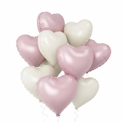 Herz Folienballon Weiß Creme, 10 Stück 18 Zoll Beige Herz Folien Luftballons Heliumfolie Herzförmige Ballons für Geburtstag Babyparty Hochzeit Verlobung Valentinstag Dekorationen (creme rose) von tarumedo