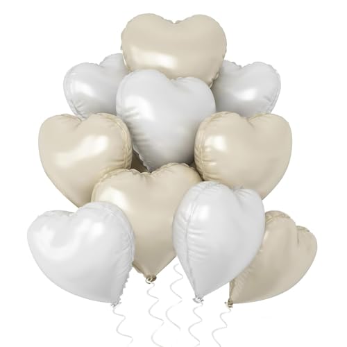 Herz Folienballon Weiß Creme, 10 Stück 18 Zoll Beige Herz Folien Luftballons Heliumfolie Herzförmige Ballons für Geburtstag Babyparty Hochzeit Verlobung Valentinstag Dekorationen von tarumedo