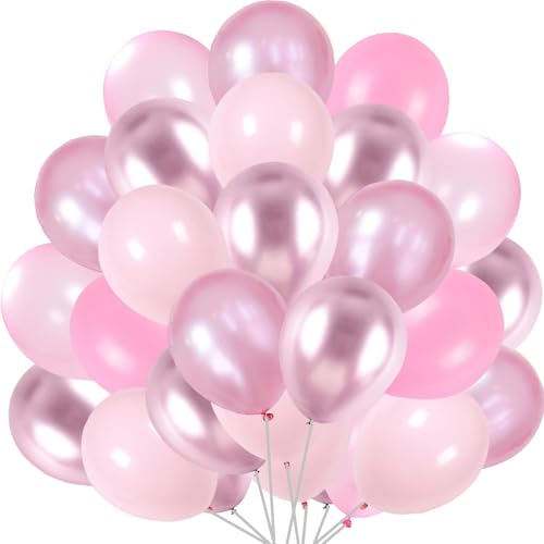 Luftballons Rosa, 60 Stück 12 Zoll Metallische Rosa Helium Ballons Luftballons Pink Latexballons Babyrosa Hellrosa Luftballons Set für Geburtstag Mädchen Frauen Hochzeit Baby Shower Party von tarumedo