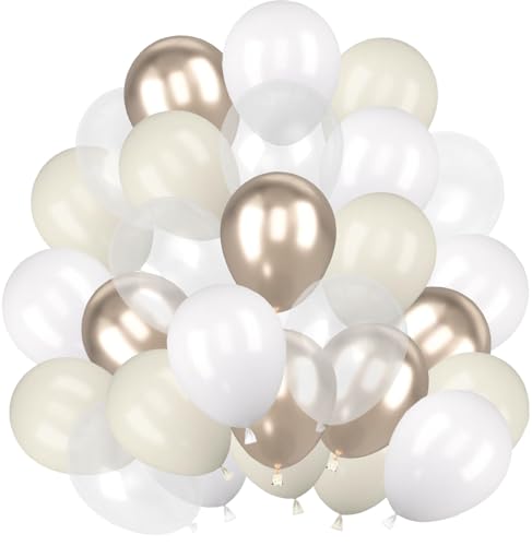 Luftballons Sandweiß, 60 Stück 12 Zoll Metallic Champagner Gold Helium Ballon Klar Mattes Weiß Latex Ballons fur Boho Mädchen Frauen Hochzeit Geburtstag Baby Shower Taufe von tarumedo