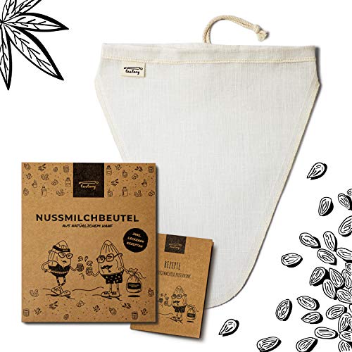 Tastory® Nussmilchbeutel V-Form für Hafermilch 25 x 30 cm - Aus Hanf | Idealer Nussbeutel für Mandelmilch - Filtertuch waschbar zur Herstellung von Bio-Nussdrinks von tastory