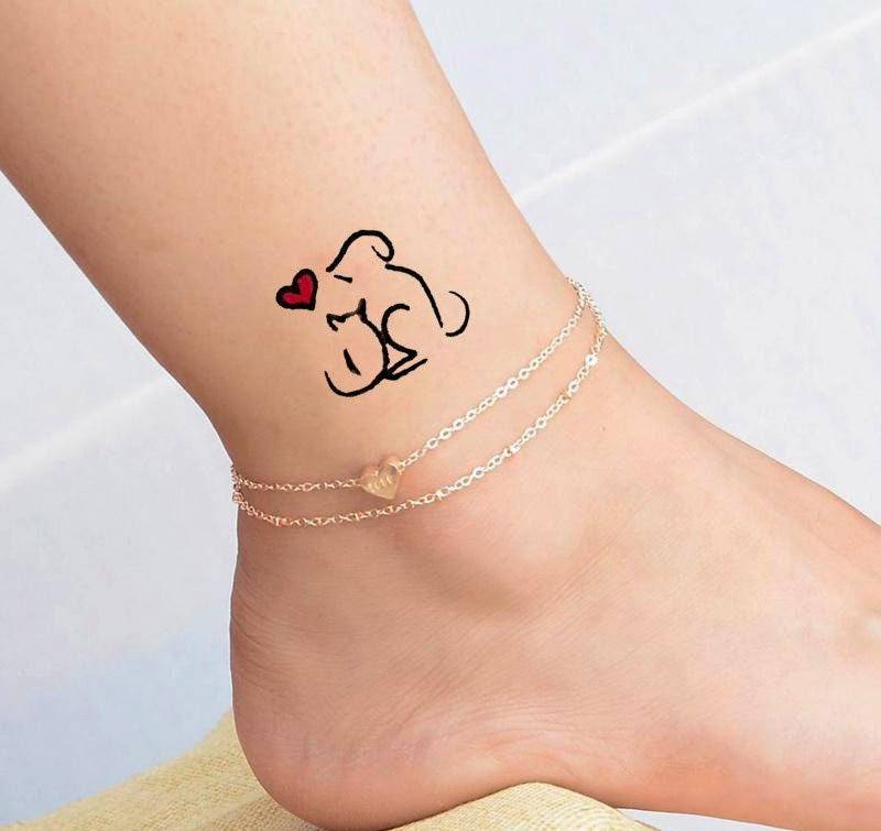 Mini Temporäres Tattoo/Hund Katze Liebe Schönes von tattooprint