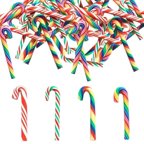 Ornamente Mini Candy Cane 60pcs Regenbogen Mini Candy Cane Weihnachten 4 Verschiedene Muster Polymer Ton gefälschter Süßigkeiten Cane Xmas Handwerksvorräte für Telefongehäuse von tddouck