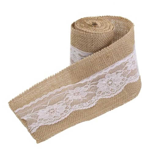 Sackleinenband -Sackleinen Ribbon weißer Spitze Jute Rollbrötchen DIY Craft Band für Hochzeit Brown 15 * 240 cm von tddouck