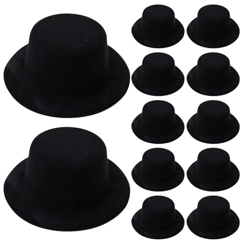 tddouck Mini Top Hut 12pcs Schwarze Puppenhüte Filz Schwarze Top -Hüte für Handwerkshaarzubehör Mini Weihnachtshüte Ornamente für Partyzubehör Dekorationen Kleidung von tddouck