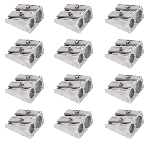 tddouck OfficeProducts Metallstiftschärfer, 12pcs 2-Löcher Handgehaltene Bleistiftspitzer, tragbarer manueller Schreinerstiftespitzer für farbige Graphitstifte Buntstifte Buntstifte von tddouck