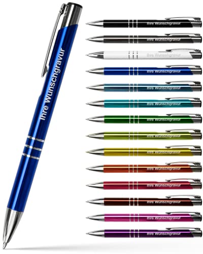 #teamludorf 10x Metall-Kugelschreiber mit Wunsch-Gravur - Personalisierte Kulis - Stift mit Namen - 14 Farben & 20 Schriftarten - 10 Stück - Blau von #teamludorf