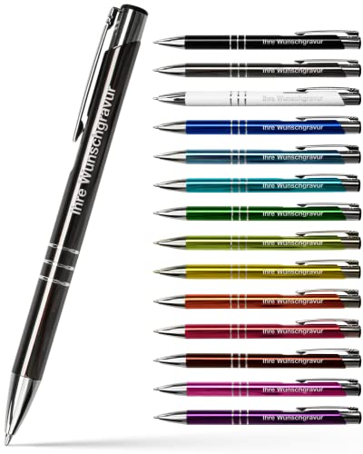 #teamludorf 25x Metall-Kugelschreiber mit Wunsch-Gravur - Personalisierte Kulis - Stift mit Namen - 14 Farben & 20 Schriftarten - 25 Stück - Grau von #teamludorf