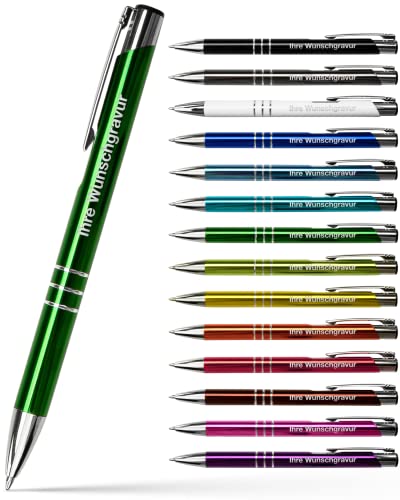 #teamludorf 10x Metall-Kugelschreiber mit Wunsch-Gravur - Personalisierte Kulis - Stift mit Namen - 14 Farben & 20 Schriftarten - 10 Stück - Grün von #teamludorf