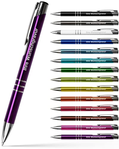 #teamludorf 50x Metall-Kugelschreiber mit Wunsch-Gravur - Personalisierte Kulis - Stift mit Namen - 14 Farben & 20 Schriftarten - 50 Stück - Lila von #teamludorf