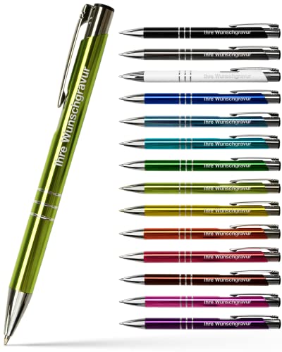 #teamludorf 25x Metall-Kugelschreiber mit Wunsch-Gravur - Personalisierte Kulis - Stift mit Namen - 14 Farben & 20 Schriftarten - 25 Stück - Limegrün von #teamludorf