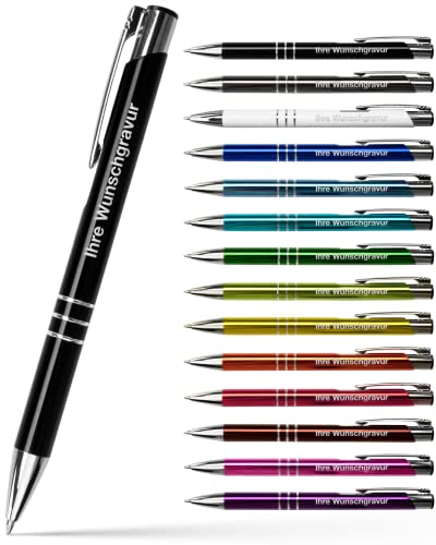 #teamludorf 10x Metall-Kugelschreiber mit Wunsch-Gravur - Personalisierte Kulis - Stift mit Namen - 14 Farben & 20 Schriftarten - 10 Stück - Farb-Mix von #teamludorf