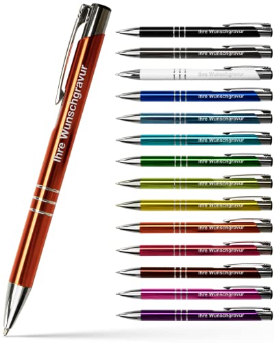 #teamludorf 10x Metall-Kugelschreiber mit Wunsch-Gravur - Personalisierte Kulis - Stift mit Namen - 14 Farben & 20 Schriftarten - 10 Stück - Orange von #teamludorf