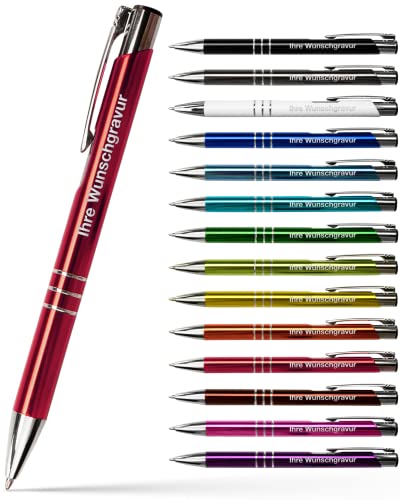 #teamludorf 10x Metall-Kugelschreiber mit Wunsch-Gravur - Personalisierte Kulis - Stift mit Namen - 14 Farben & 20 Schriftarten - 10 Stück - Rot von #teamludorf