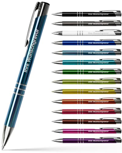 #teamludorf 10x Metall-Kugelschreiber mit Wunsch-Gravur - Personalisierte Kulis - Stift mit Namen - 14 Farben & 20 Schriftarten - 10 Stück - Skyblau von #teamludorf