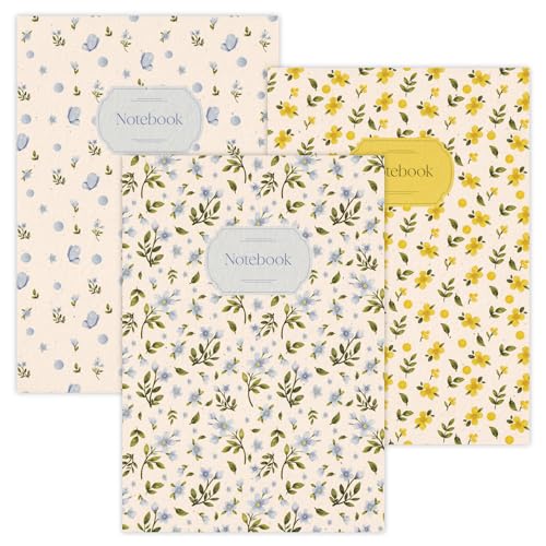 3er-Set Notizhefte DIN A5 | Florale Muster | 64 Seiten 80g/m² Papier | Notizen, Journaling, Skizzen, kreative Ideen von temonto