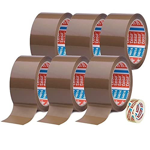 TESA 6 Rollen Klebeband Braun 64014 - Paketband 50mm x 66m - Paketklebeband leise abrollend + Gratis Tesafilm [15mm x 10m] von tesa