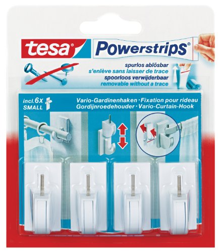 Tesa - 58034-00007-00-4 Befestigungen für Vorhänge + 6 Mini-Laschen – 6 Stück – weiße Haken von tesa