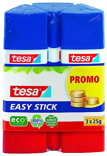 tesa Easy Stick ecoLogo dreieckiger Klebestift, 3x 25 g, blau von tesa