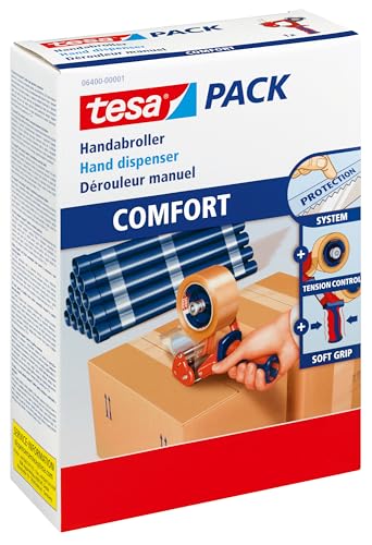 tesa 6400 Packband Handabroller COMFORT - Hochwertiger, robuster Abroller für Paketbänder - Profi-Qualität - Für Klebebänder mit bis zu 50 cm Breite von tesa