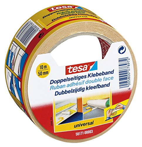 tesa Doppelseitiges Klebeband für Teppich Verlegung sowie Bastel- und Dekorationsarbeiten, 10m x 50mm (15) von tesa