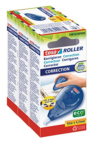 tesa 59813-00-00 Roller Korrigieren ecologo, 3-er Sparpack, 10 m x 4.2 mm, blau von tesa