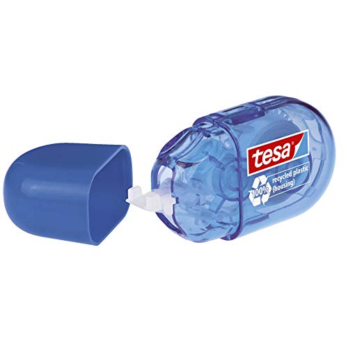 tesa Mini Korrekturroller ecoLogo - Band zur Korrektur auf Papier - Klein und ergonomisch - 6 m x 5 mm - Blau von tesa