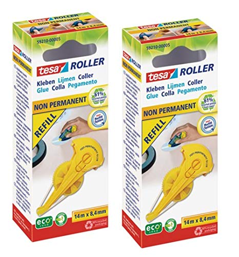 tesa Nachfüllpackung für Kleberoller Nicht-permanent 8,4 mm x 14 m eco Logo und recycelte Verpackung (Nachfüllpackung, 2er Pack) von tesa