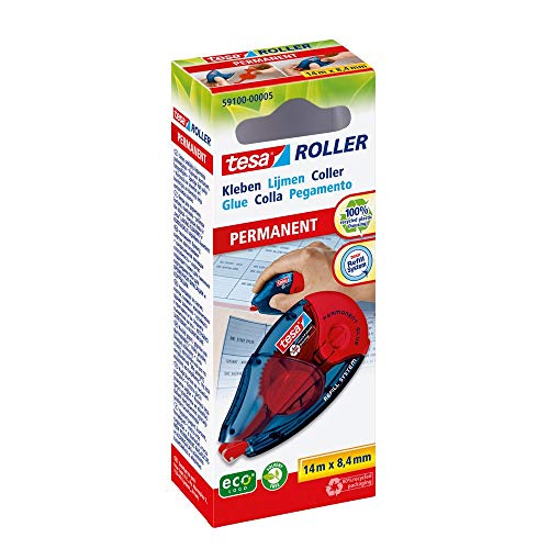 tesa Roller Kleben Permanent ecoLogo - Nachfüllbarer Kleberoller mit reißfestem Band & doppelseitigem Klebefilm - lösungsmittelfrei - 14 m x 8,4 mm (2er Pack Kleberoller) von tesa